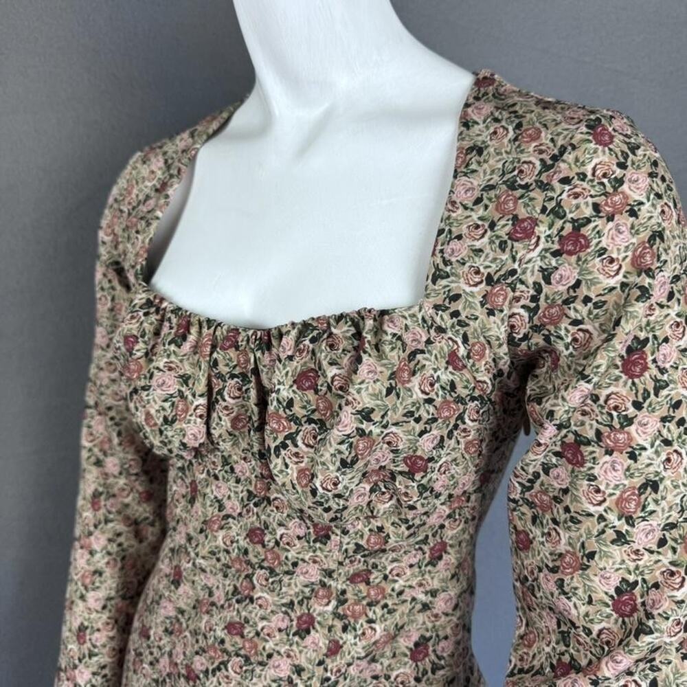 ZARA Dress Womens XS Floral Rose Print Long Sleeve Square Neck Mini‎ Bodycon - Picture 9 of 16